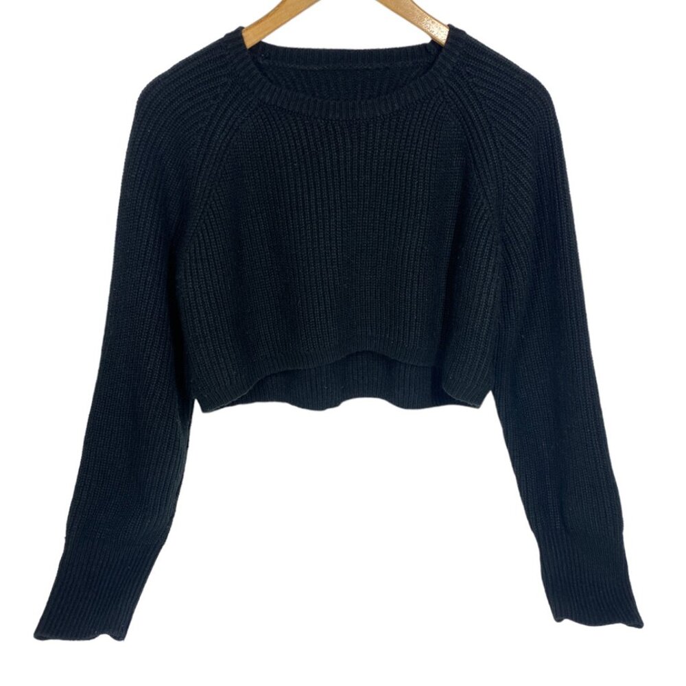 SHEIN Cropped High-Low Sweater Ribbed Black Sz. S Women's